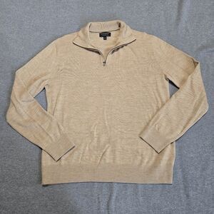 Banana Republic Mens 100% Merino Wool 1/4 Zip Tan Sweater Sz Medium Lightweight